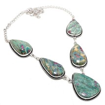 Ruby Fuchsite Pear Shape Gemstone Handmade Ethnic Necklace Jewelry 18&quot; SA 2232 - £6.36 GBP