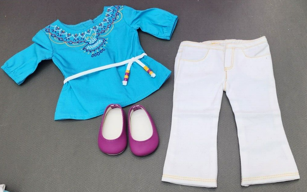 Primary image for American Girl Saige Tunic Outfit Shirt Pants Purple Shoes