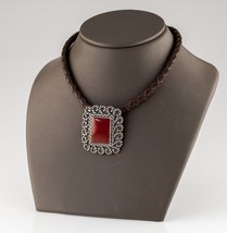 Carolyn Pollack Sterling Silver Carnelian Pendant Necklace on Braided Le... - $384.54