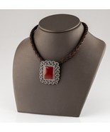Carolyn Pollack Sterling Silver Carnelian Pendant Necklace on Braided Le... - $6,961.44 MXN