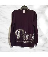 Victoria’s Secret PINK plum long sleeve T Shirt large sequin logo Oversi... - $24.74