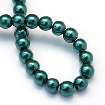 Z Glass Pearl Bead round lot of 4 strands 31 INCH DARK Green 6mm  W2 - $8.54