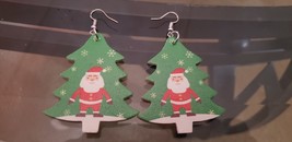 Faux Leather Dangle Earrings (New) Santa On Tree - £4.44 GBP