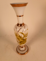 Vintage Glass (Bristol?) Vase, 13&quot; Tall, Hand Painted Decoration - £17.31 GBP