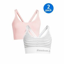 Reebok Women&#39;s Light Pink &amp; Gray/White Stripe 2 Pack Strappy Bralette Size S NWT - £7.88 GBP
