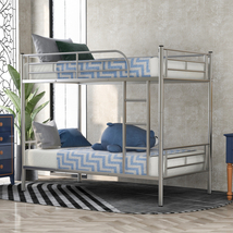 Kids Bunk Bed, Childrens Bunk Bed Twin, Twin Over Twin Metal Bunk Bed Silver - £235.90 GBP