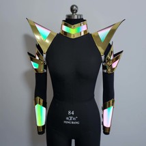 Burning Man Holographic Women Gold Edge Reflective Armor,Rave Carnival F... - $100.00