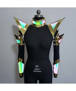 Burning Man Holographic Women Gold Edge Reflective Armor,Rave Carnival F... - $100.00