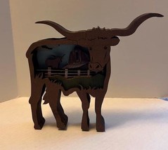 Texas Longhorn Wooden 3D Multilayer Wood Shadowbox Handcrafted Made USA Standing - $29.59