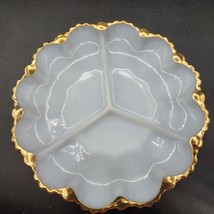 Vintage Anchor Hocking Fire King Milk Glass Divided Relish Tray, Gold Trim - £12.68 GBP