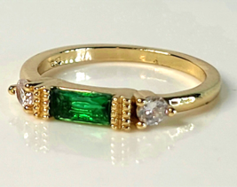 Sterling 925 Faux Green Emerald &amp; CZ Gold Tone Stackable Ring sz 6.75 - £14.62 GBP