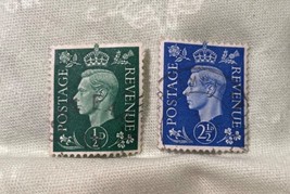 King George Vi Postage 2 1/2 D Blue + 1/2 D Green Great Britain Royalty ... - $6.79