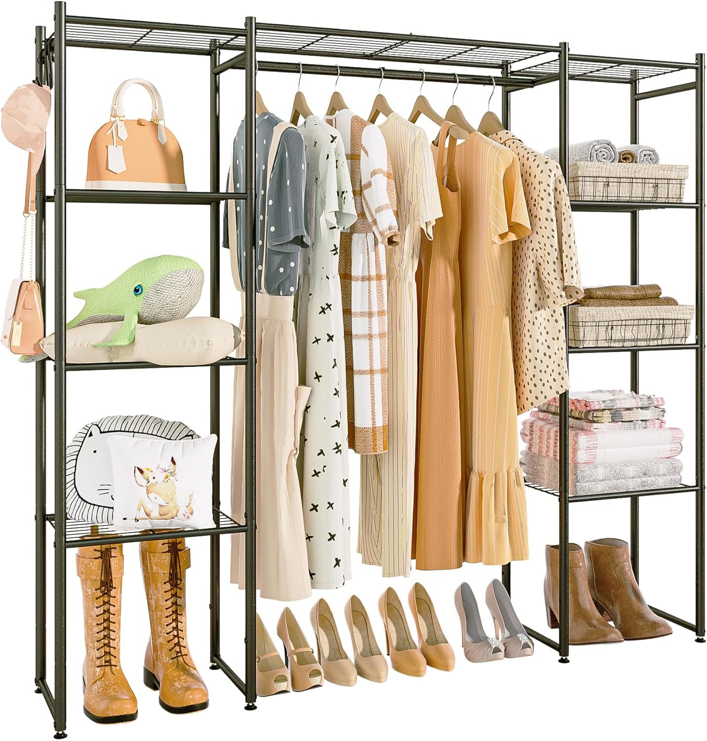 Neprock Portable Closet Wardrobe, Metal Clothing Rack With 8 Shelves &amp; 1... - $90.99