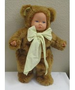 Anne Geddes Bear Baby With Yellow Ribbon Blue Eyes 1997 15&quot; - $11.57
