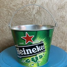 Heineken Beer Ice &amp; Beverage Metal Double Sided Logo Spell Out Bucket W/ Handle - £11.02 GBP
