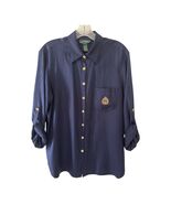 Lauren Ralph Lauren Women’s Size 12 100% Silk Navy Blouse – Gold Crest Logo –... - $647.44 MXN