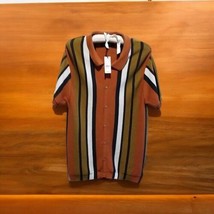 PacSun Button Down Brown Rust Black Stripe Woven Knit Polo Shirt Short S... - £27.18 GBP