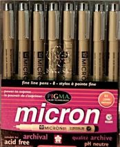 Micron Fine Line Pens 0.45mm, Set of 8 Colors- NEW - £9.43 GBP