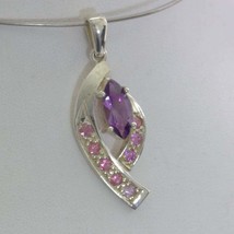 Pendant Purple Amethyst Pink Tourmaline Handmade Silver Ladies Dangle De... - £66.50 GBP