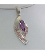 Pendant Purple Amethyst Pink Tourmaline Handmade Silver Ladies Dangle De... - £66.48 GBP