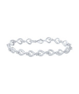 Sterling Silver Womens Round Diamond Heart Bracelet 1/10 Cttw - £192.43 GBP