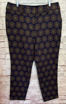 Ann Taylor LOFT Pants Julie Ankle Navy Blue Textured Medallion Print Size 14 - £25.17 GBP
