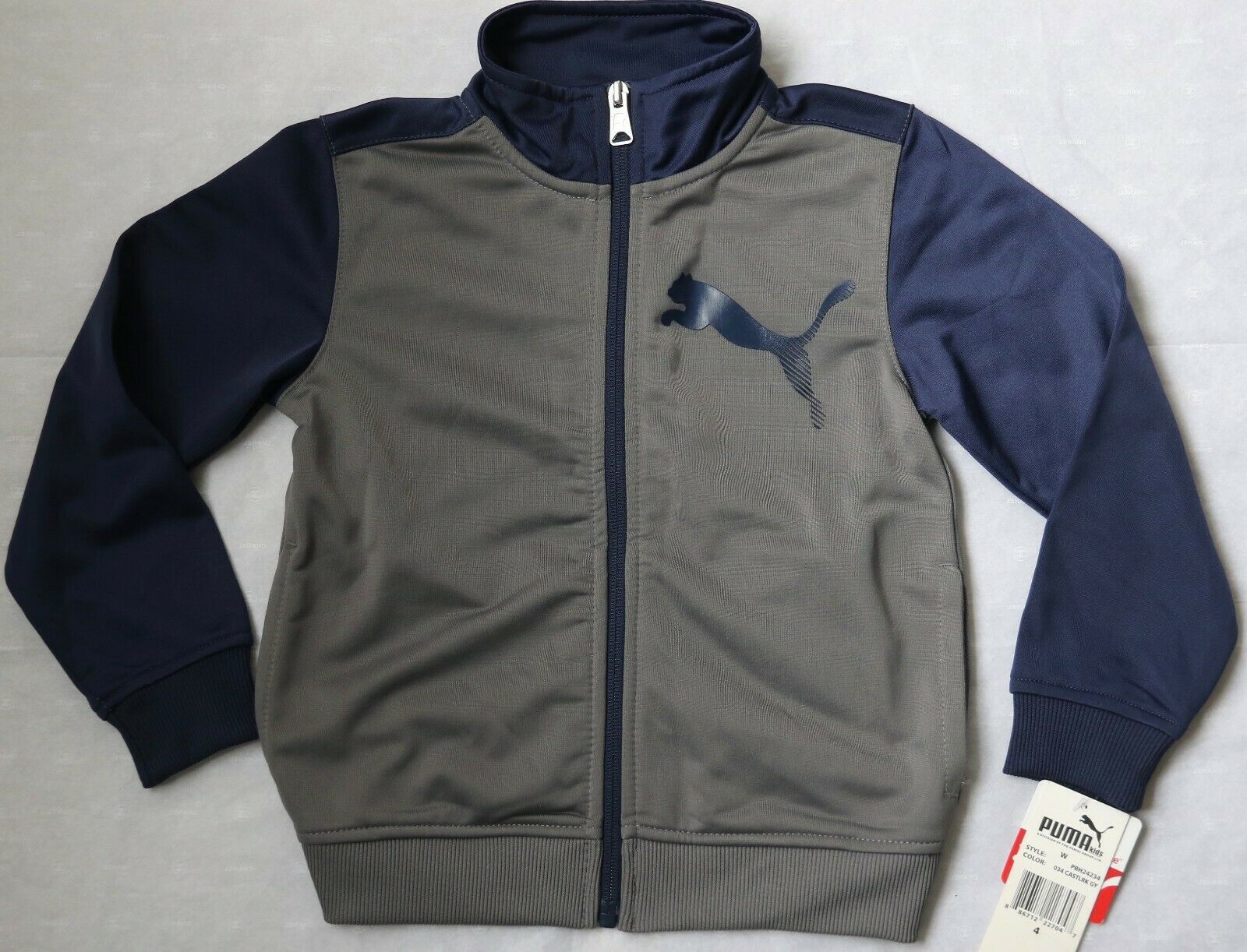 PUMA Boy`s Zipper Front Jacket 4 Sweatshirt Gray Blue Athletic Sport New - $19.99