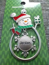 Christmas Snowman Rare Personalize &quot;Jordan&quot; Collectable Silver Ornament Ganz New - £20.21 GBP