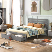 Queen Size Platform Bed with Drawers, Gray - £186.76 GBP
