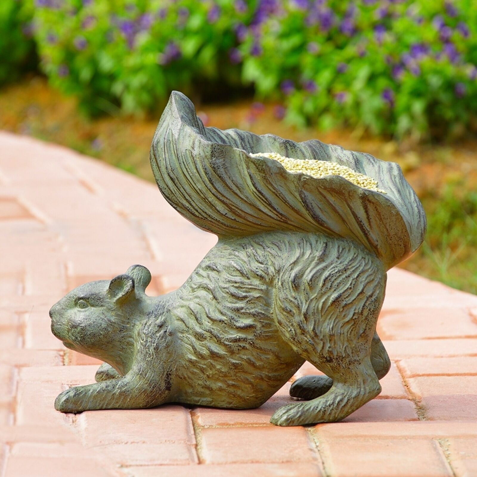 Primary image for Aluminum Whimsical Crouching Bushy Tailed Squirrel Bird Feeder Garden Statue