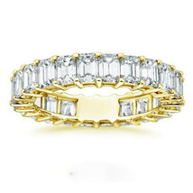 5.25Ct Emerald Cut White Sapphire Eternity Wedding Band 14K Yellow Gold Plated - £114.97 GBP