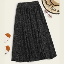 SHEIN Women&#39;s Plus Skirts Casual All Over Print Flared Midi Black 0XL (12) NWOT - £19.66 GBP