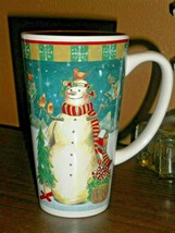 SNOWMAN Tall 16 oz Stoneware Coffee or Latte Mug Christmas Winter Scene - £9.80 GBP