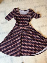 Lularoe Nicole Blue Diamond Print Dress Size med Circle Skirt Modest Short Slv - £21.12 GBP