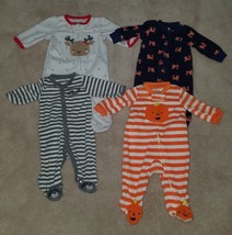 4 Pairs Footie Pajamas Lot NB Newborn 0-3 Months Woodland Halloween Chri... - $13.42