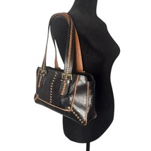 Antonio Melani Black Leather Bag Brown Stitch Detail Gold Buckle BOHO Ch... - $761.74 MXN