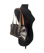 Antonio Melani Black Leather Bag Brown Stitch Detail Gold Buckle BOHO Ch... - $763.81 MXN