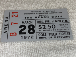 The Beach Boys 1972 Concert Ticket Stub Cole Field House Brian Wilson Usa - $49.98