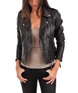Women's Jacket Leather Biker Women Lambskin Moto Size Motorcycle Bomber Black 26 - $140.00 - $145.00