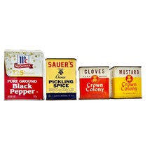 Vintage Set of 4 Spice Tins McCormick Sauer's Crown Colony - £36.74 GBP