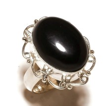 Natural Black Onyx Oval Gemstone 925 Silver Overlay Handmade Bezel Ring US-8.5 - £7.97 GBP