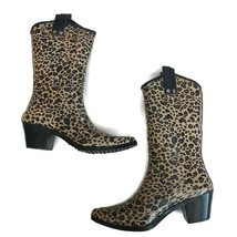 Capelli New York Shiny Baby Leopard Cowboy Womens Rubber Rain Boots Size 6 - $29.45