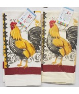 Set of 2 Slightly Different Printed Towels(15&quot;x25&quot;) YELLOW ROOSTER W/RED... - $11.87