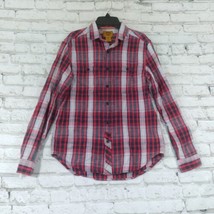 Stapleford Mens Button Down Shirt Small Red Blue Plaid Flannel Long Sleeve - £14.08 GBP