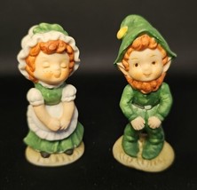 Vintage 1990s Lefton Bisque Porcelain Leprechaun and Irish Girl Figurine Set - £38.75 GBP