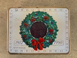 Oreo Nabisco Cookies 1990 Christmas Holiday Wreathe Empty Tin - £7.43 GBP