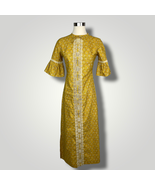 Vintage Dress 1960s Frill Sleeve Kaftan Gold Yellow Maxi Floral Cotton A... - £34.40 GBP