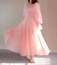 Pink Plaid Tutu Dress Women Custom Plus Size Long Sleeve Tutu Maxi Dress image 3