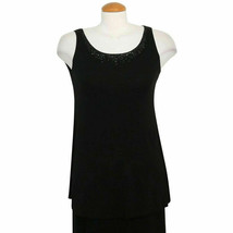 Eileen Fisher Black Stretch Silk Jersey Sequin Neck Long Tank Top Ps - £70.78 GBP