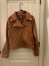 Dereon Women&#39;s Faux Leather Zip Up Moto Biker Jacket Coat Brown Rust Siz... - £87.62 GBP